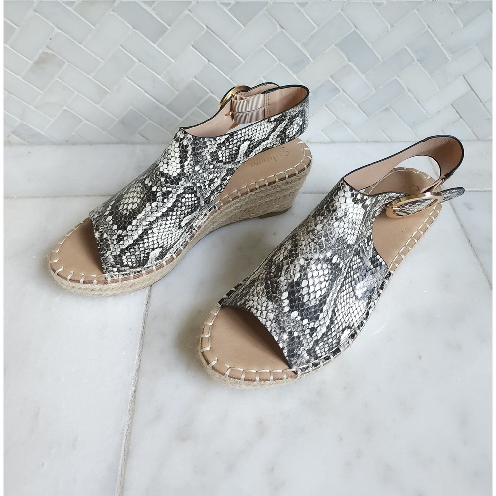 Catherine Malandrino Wedge Sandals Women 8.5 Snakeskin Chic Espradrille Platform